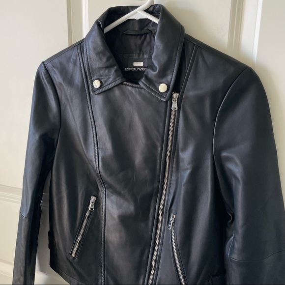 Emporio Armani Black Lambskin Nappa Leather Moto Biker Jacket - Picture 6 of 15